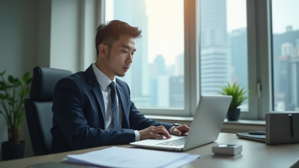 Manager at laptop reviewing weekly priorities and task progress report