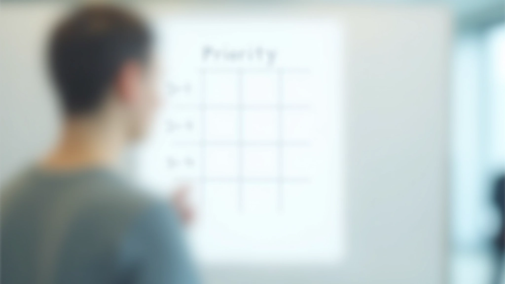 Close-up of priority matrix on whiteboard during team workshop