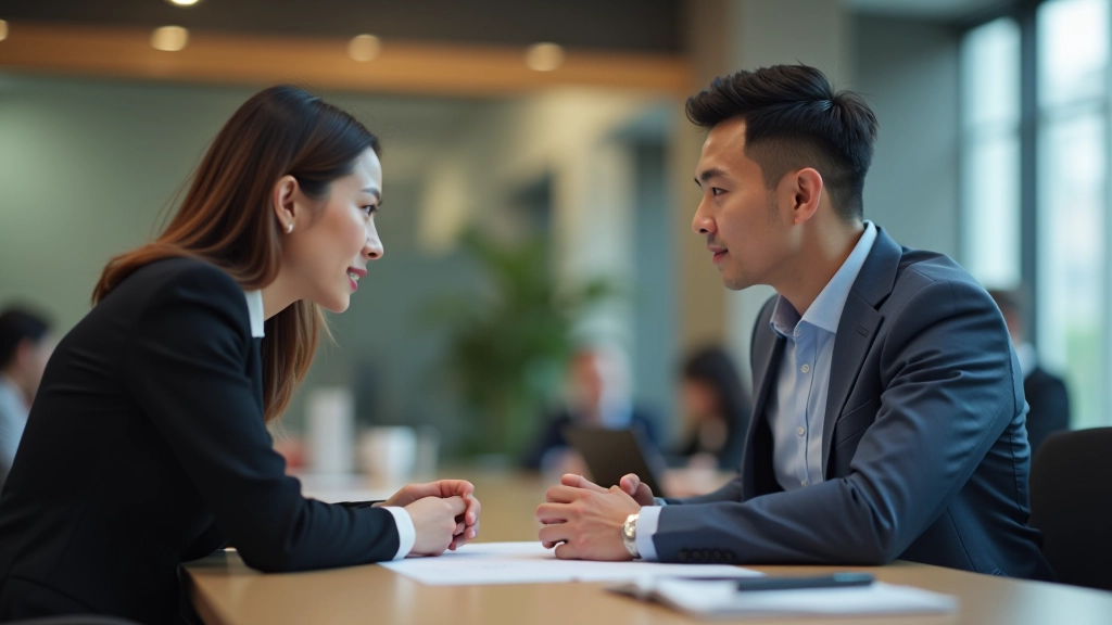 Manager and team member in one-on-one meeting discussing delegation feedback and growth